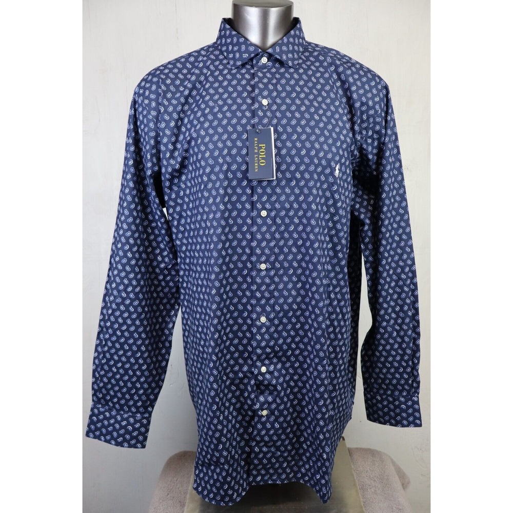 Polo Ralph Lauren Shirt Mens Size 4XB Blue Long Sleeve Button Up Paisley Print